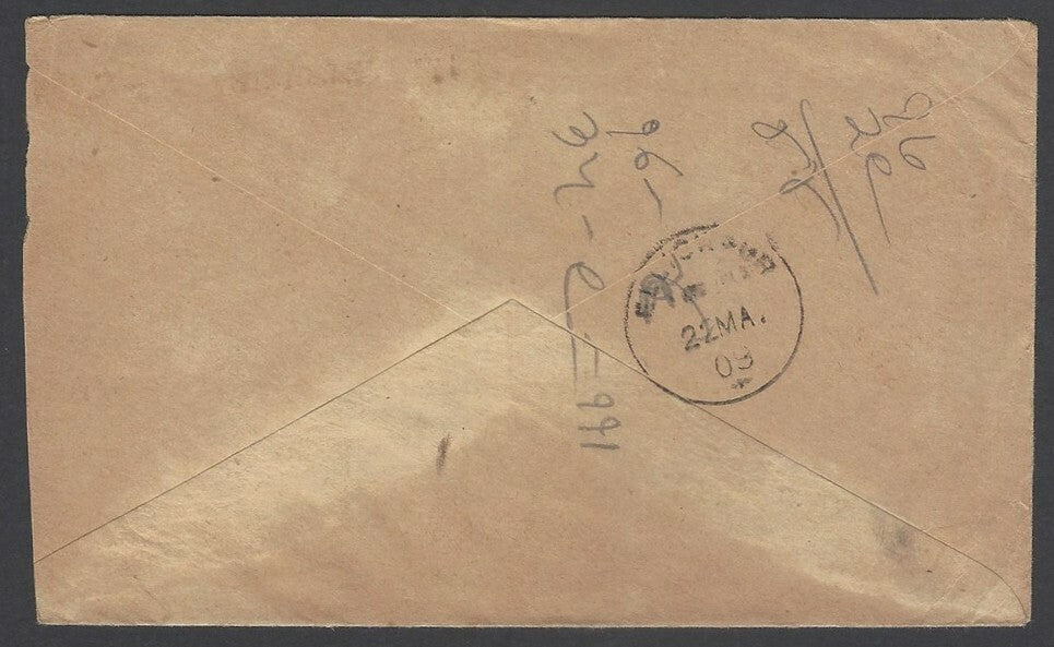 AOPIMT India KEdVII 1/2a long format envelope used 1909