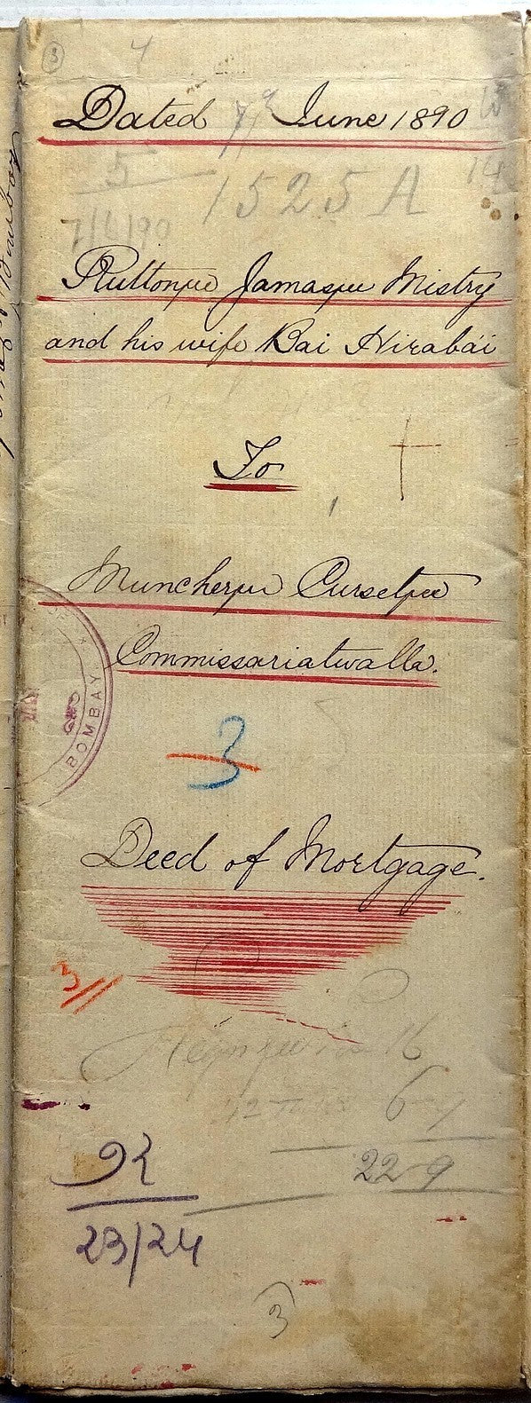 India 1890 Indenture Port of Bombay with QV 1867 50R revenue stamp
