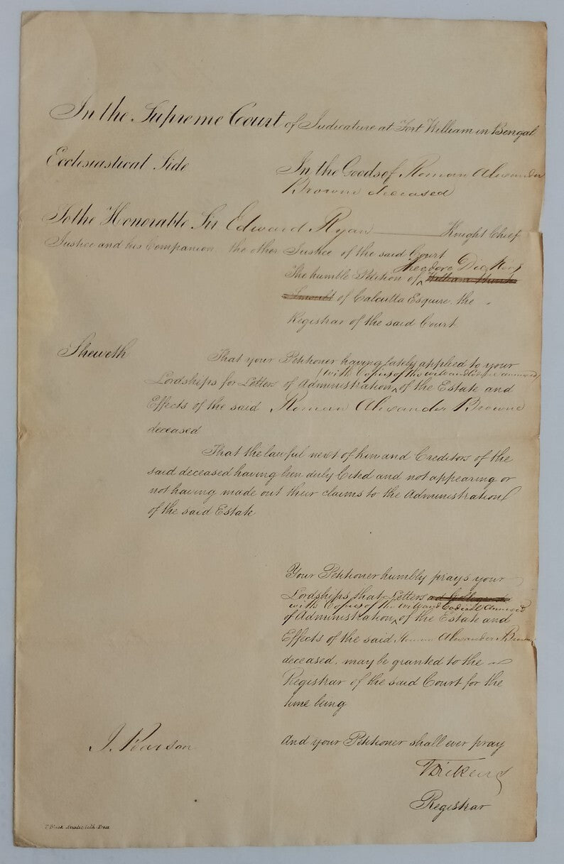 AOP India 1838 Supreme Court, Fort Williams, Calcutta document
