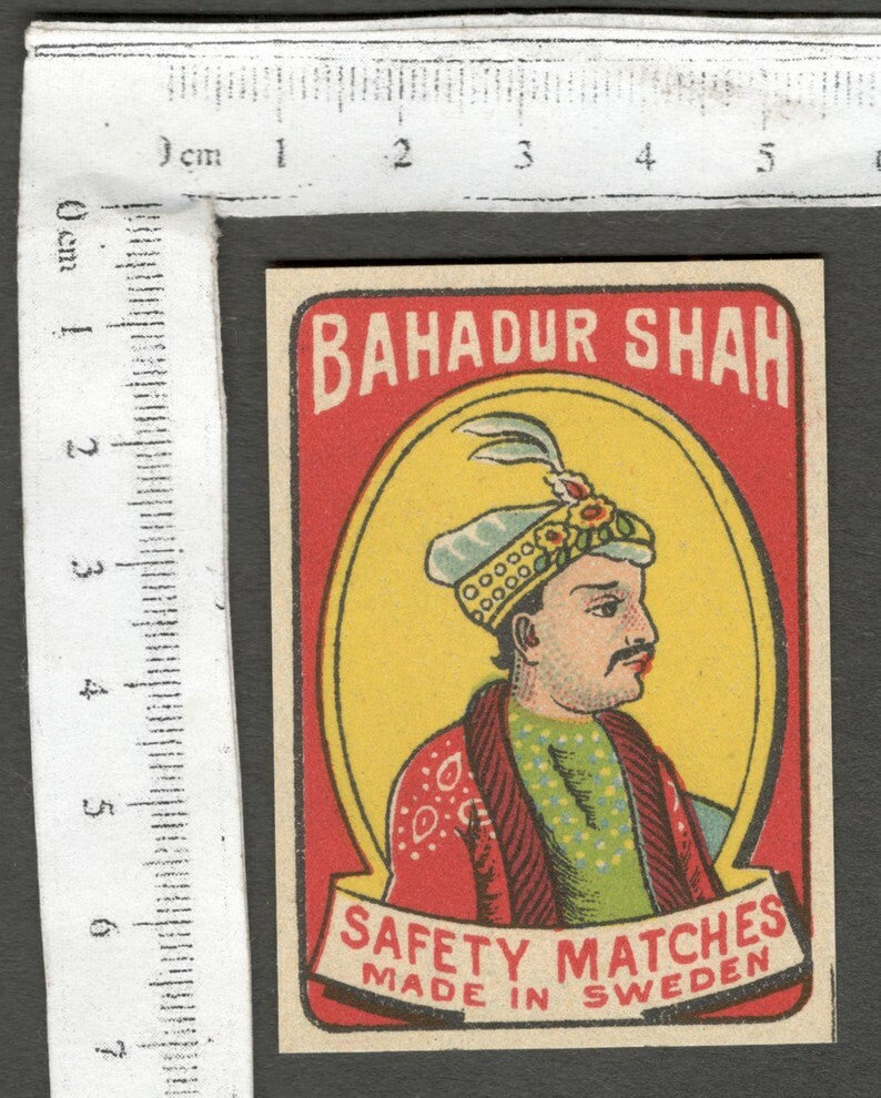 AOP India vintage matchbox label BAHADUR SHAH