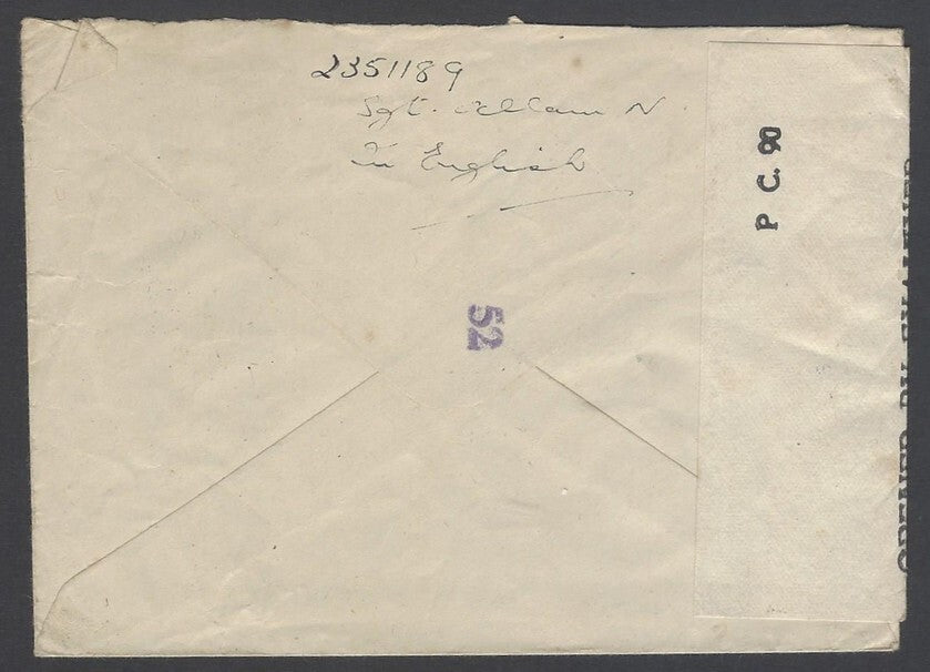 AOP India WW2 1945 Green Envelope canc FPO 390 & 2 censors