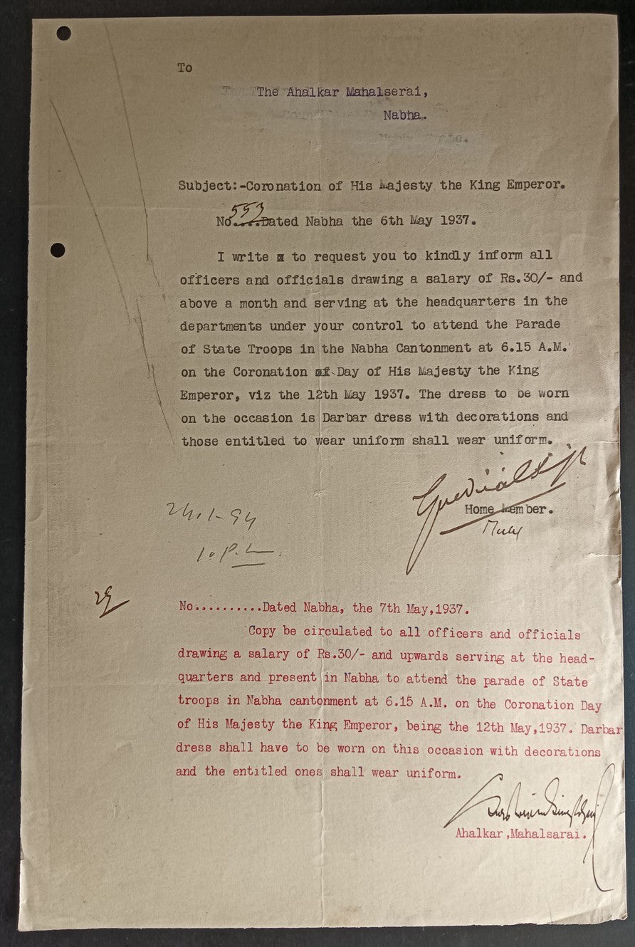 India 1935 Their Majesty's Silver Jubilee Govt employees to attend parade Order