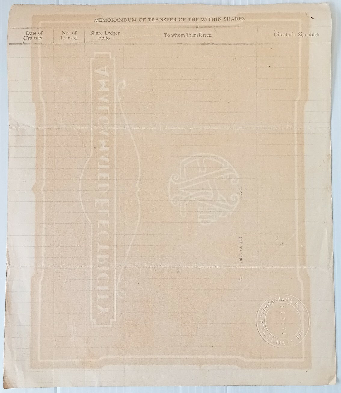 AOP India The Amalgated Electricity Co. (Belgaum) Ltd 1960 share certificate
