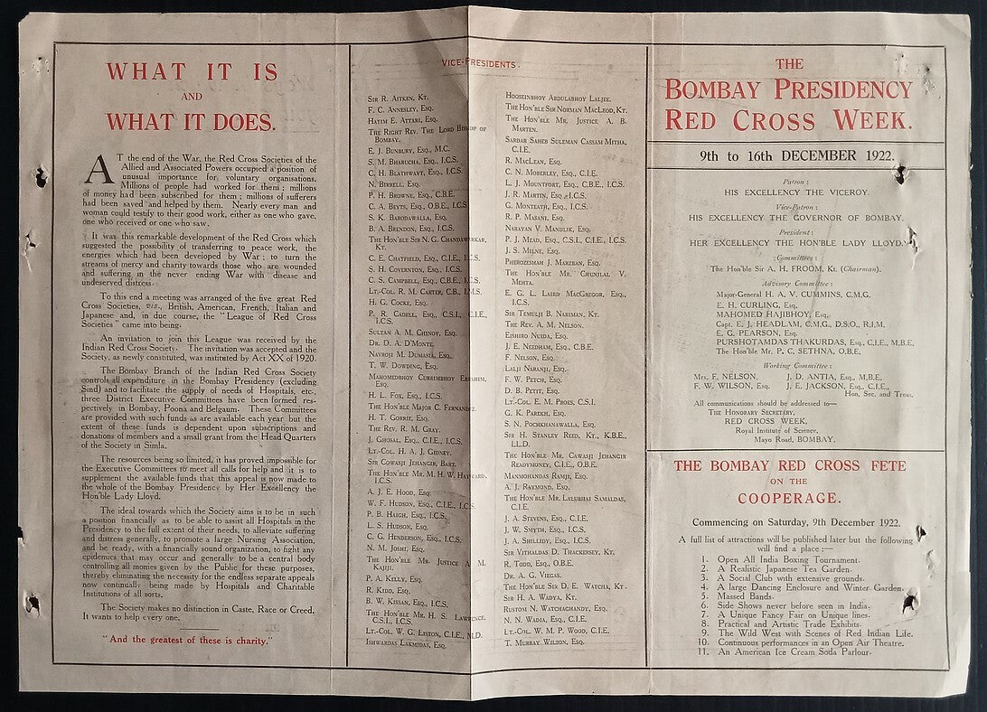 AOP India 1922 Bombay Presidency Red Cross Week publicity brochure