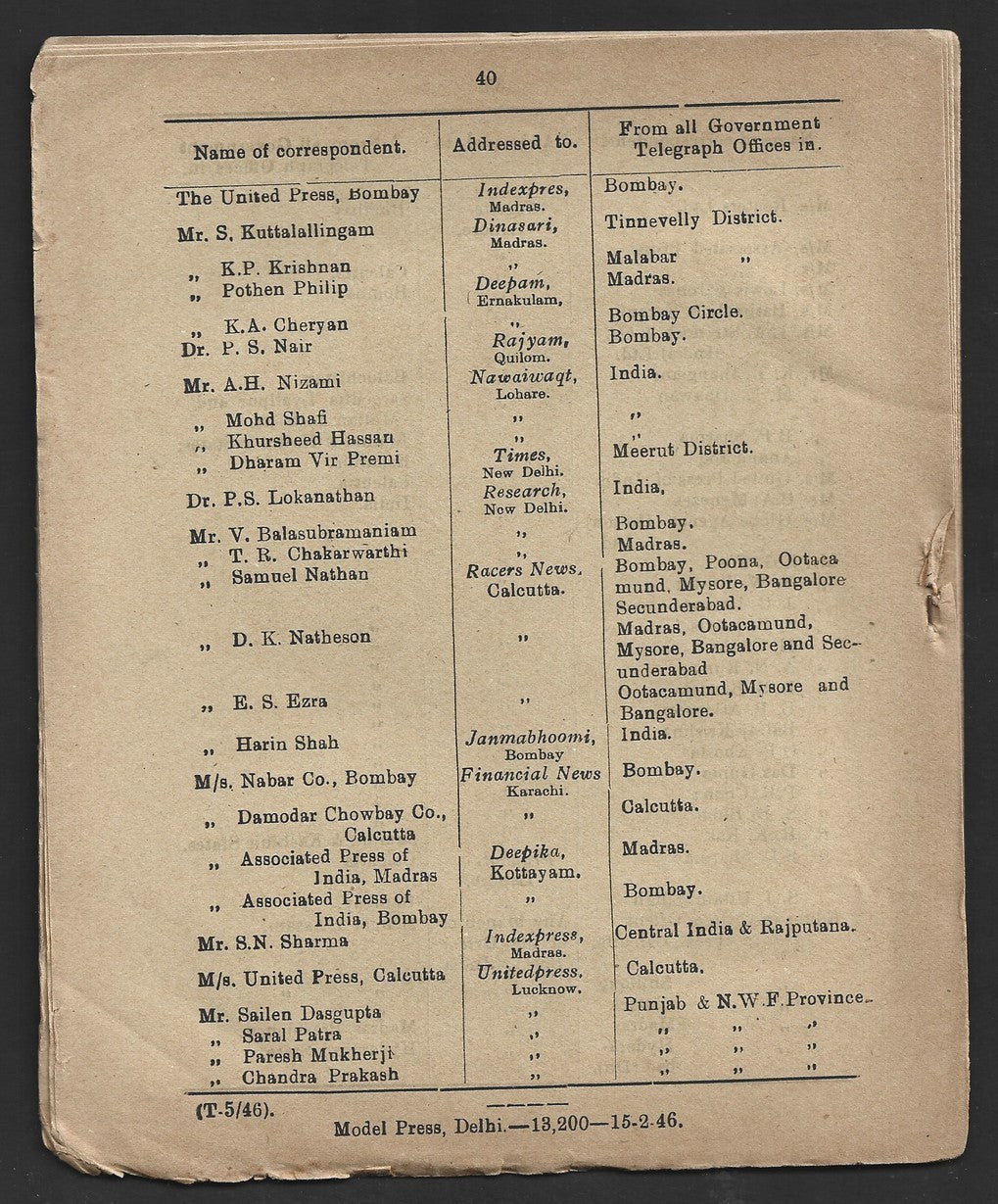India 1931 DG'S POSTAL CIRCULAR Multiple topics; Censorship of Telegrams, etc.