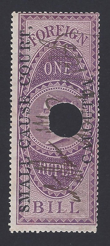 India SMALL CAUSE COURT CALCUTTA QV 1868 QV 1R on Foreign Bill used Barefoot #27