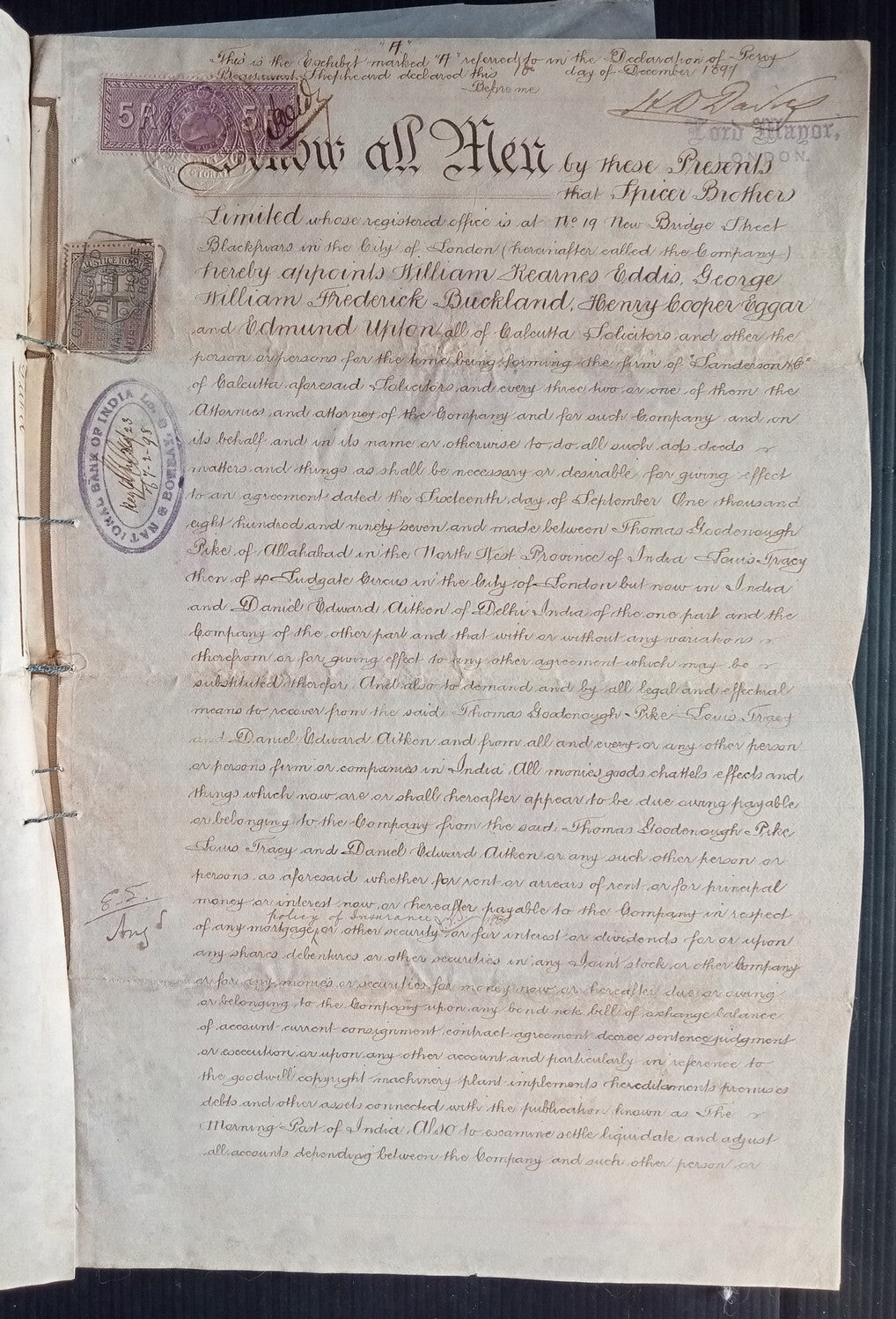 GB Mayors Court & Justice Room (2) & India QV SP Adh 5R on 1898 document zaz