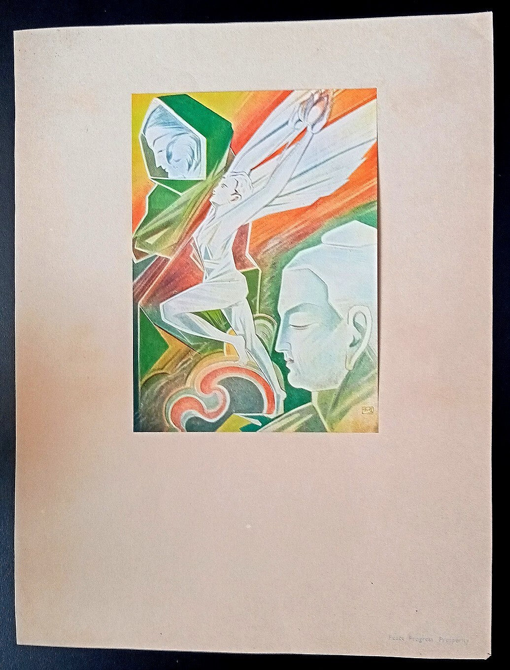 India vintage print PEACE PROGRESS PROSPERITY by KANU DESAI - Geet Govind series