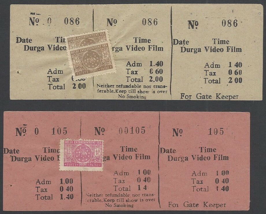 India 1970s Video Parlour tickets with Delhi Tax stamps