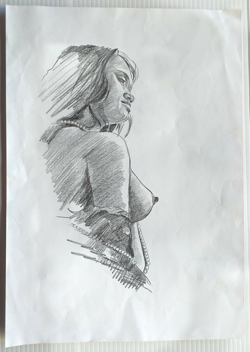 Indian Nude Beauty pencil drawing on card 11” x 16.5”