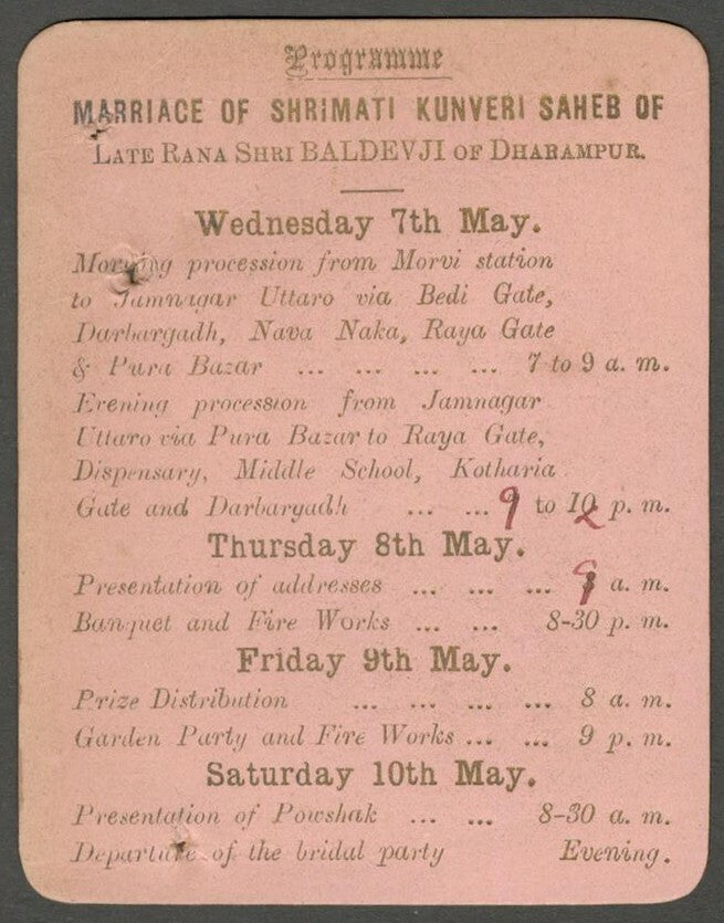 India 1913 marriage invitation Prince of JAMMU KASHMIR & Princess of DHARAMPUR