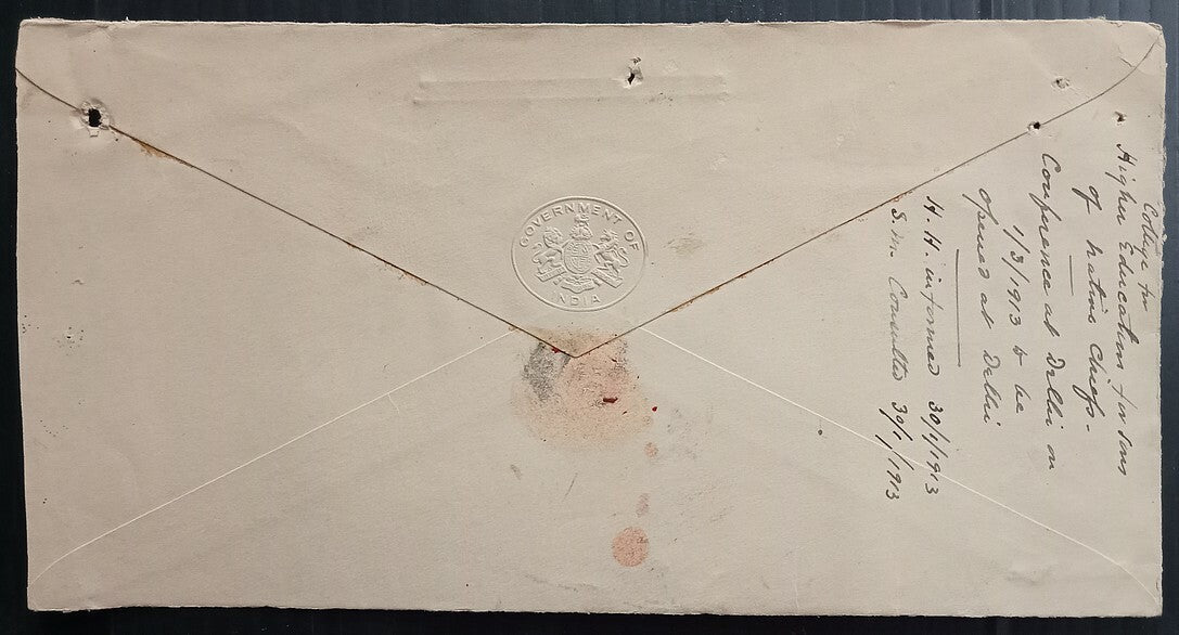 AOP India 1913 OHMS env frm Resident of Jaipur to Madho Singh Maharaja of Jaipur