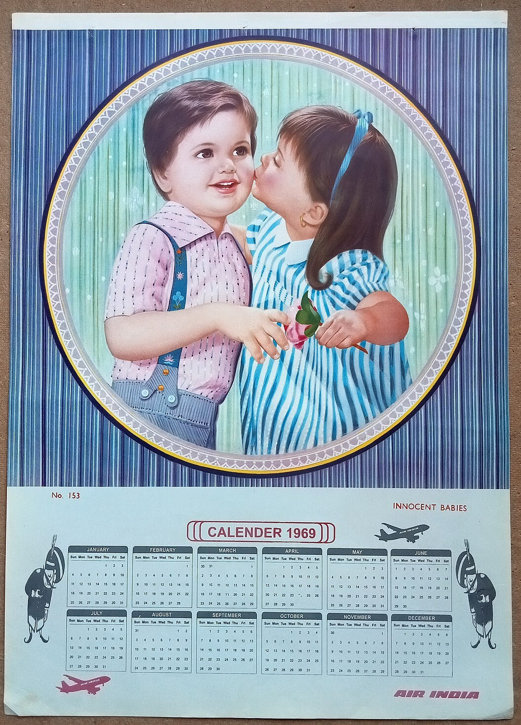 AIR INDIA 1969 poster calender 153 - INNOCENT BABIES - R