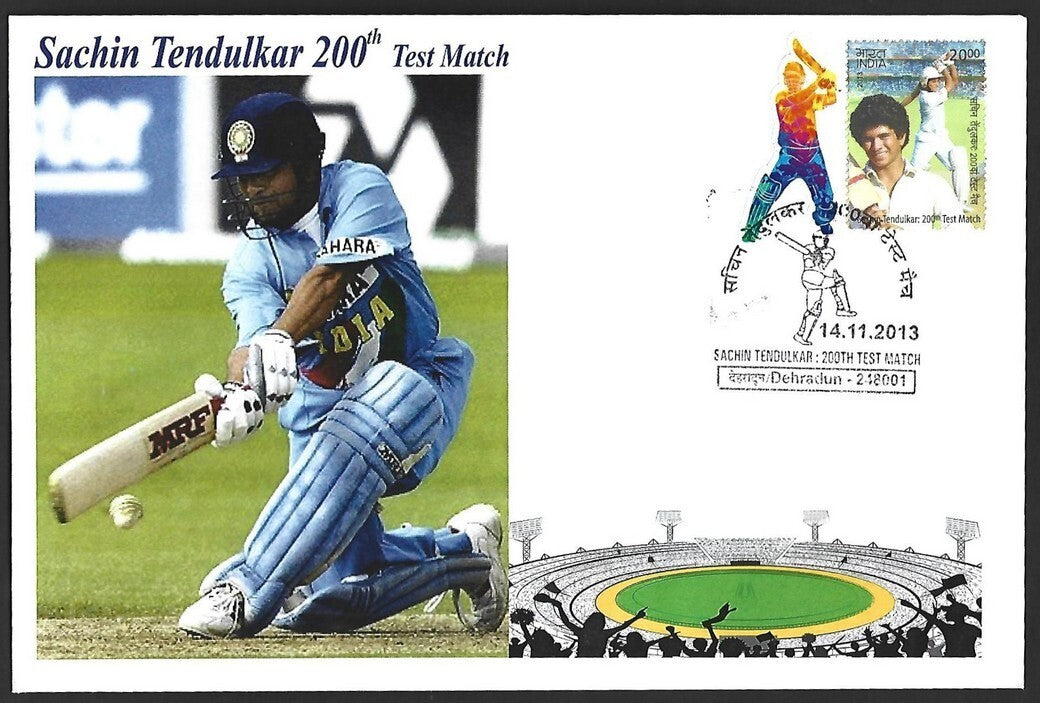 CRICKET India 2013 Sachin Tendulkar 200th Test private FDC with diecut label