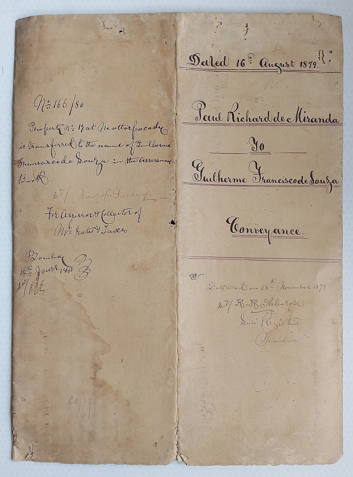 AOP India 1879 Indenture with hand drawn stamp & seals