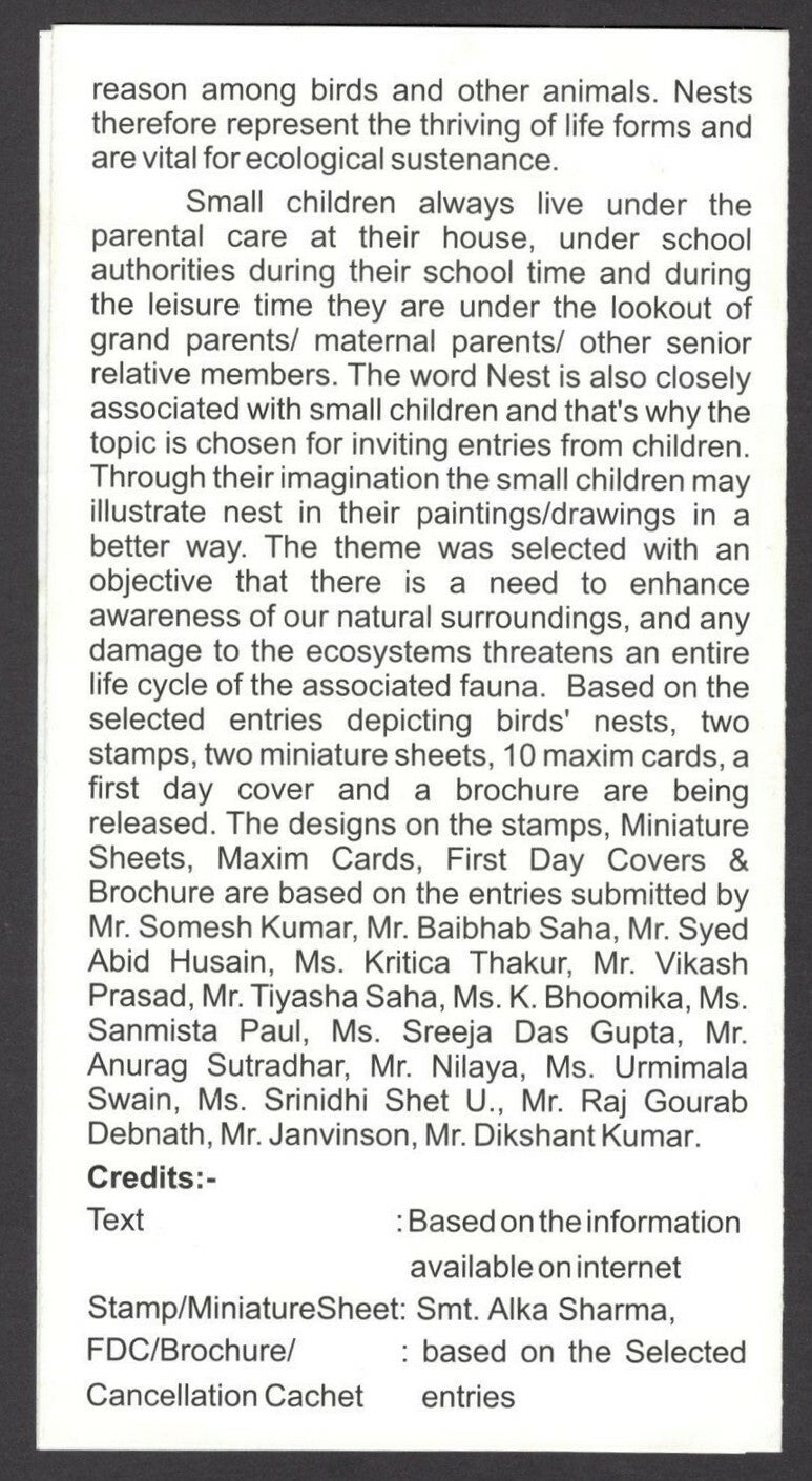 India 2017 CHILDREN'S DAY Birds & Nests set 2 MS used on 2 information brochures