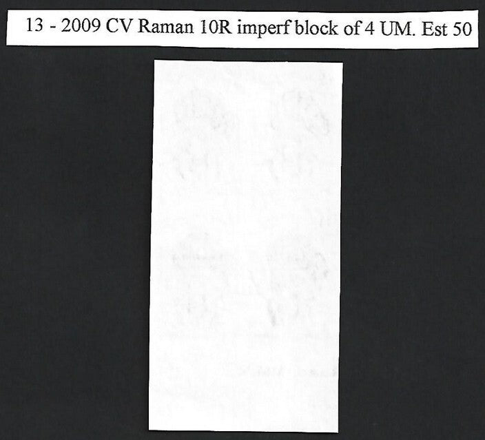 India 2009 C V RAMAN 10R IMPERF block of 4 MNH