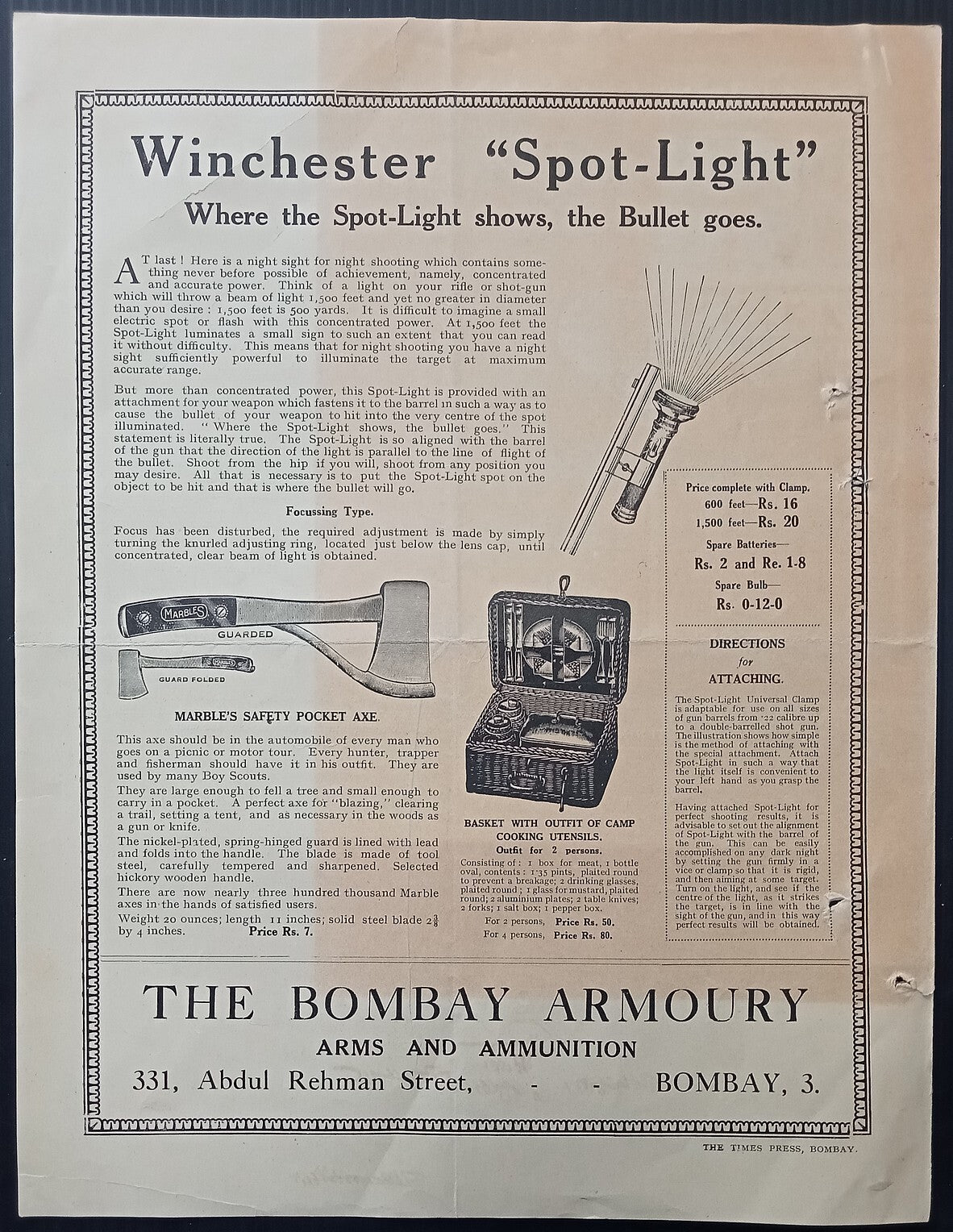 India 1920s illustrated price-list Sporting & Shokar THE BOMBAY ARMOURY