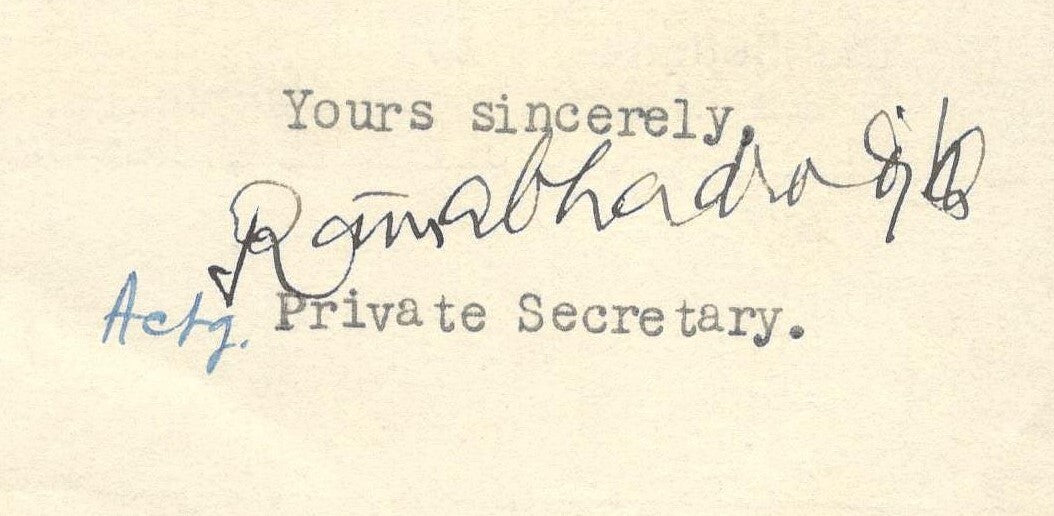 India 1943 crested letter PRIVATE SECRETARY / ALWAR signed