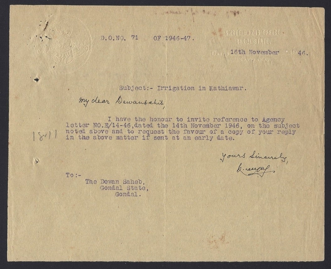 India Dhrol State crested Letter 1946