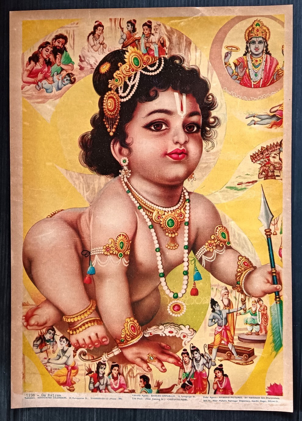India OM BALRAM 10” x 14” vintage Hindu Poster c.1970s
