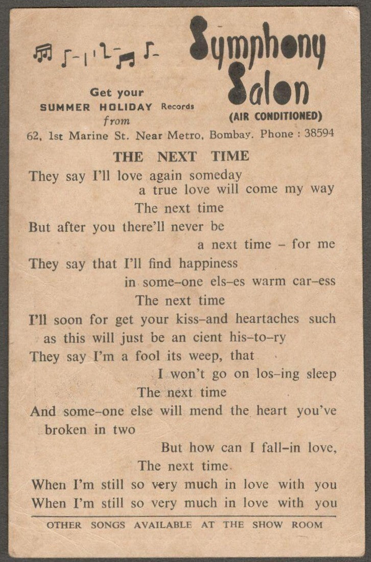 CLIFF RICHARDS in Summer Holiday 1963 publicity card Bombay, India
