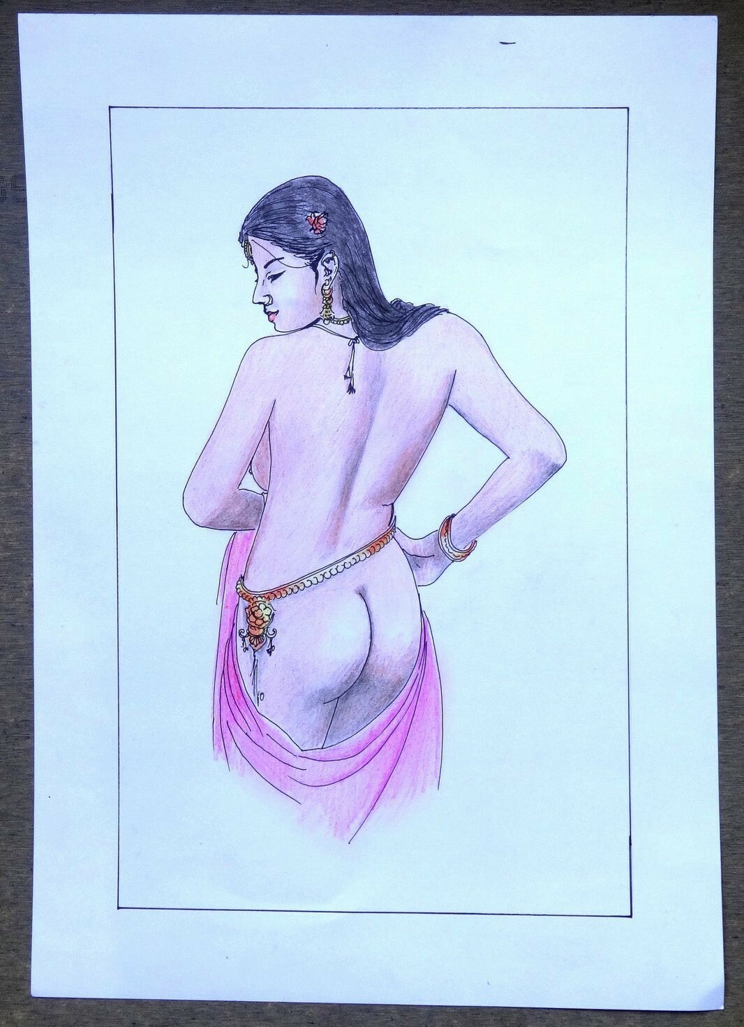 Nude Indian Beauty Crayons & ink on card 11.5” x 17.5”