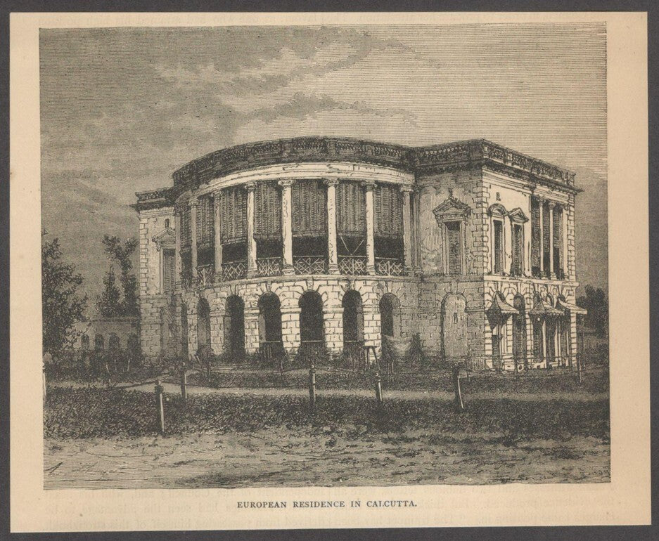 India EUROPEAN RESIDENCE IN CALCUTTA engraved print - Rousslet 1876 6.5"x5"