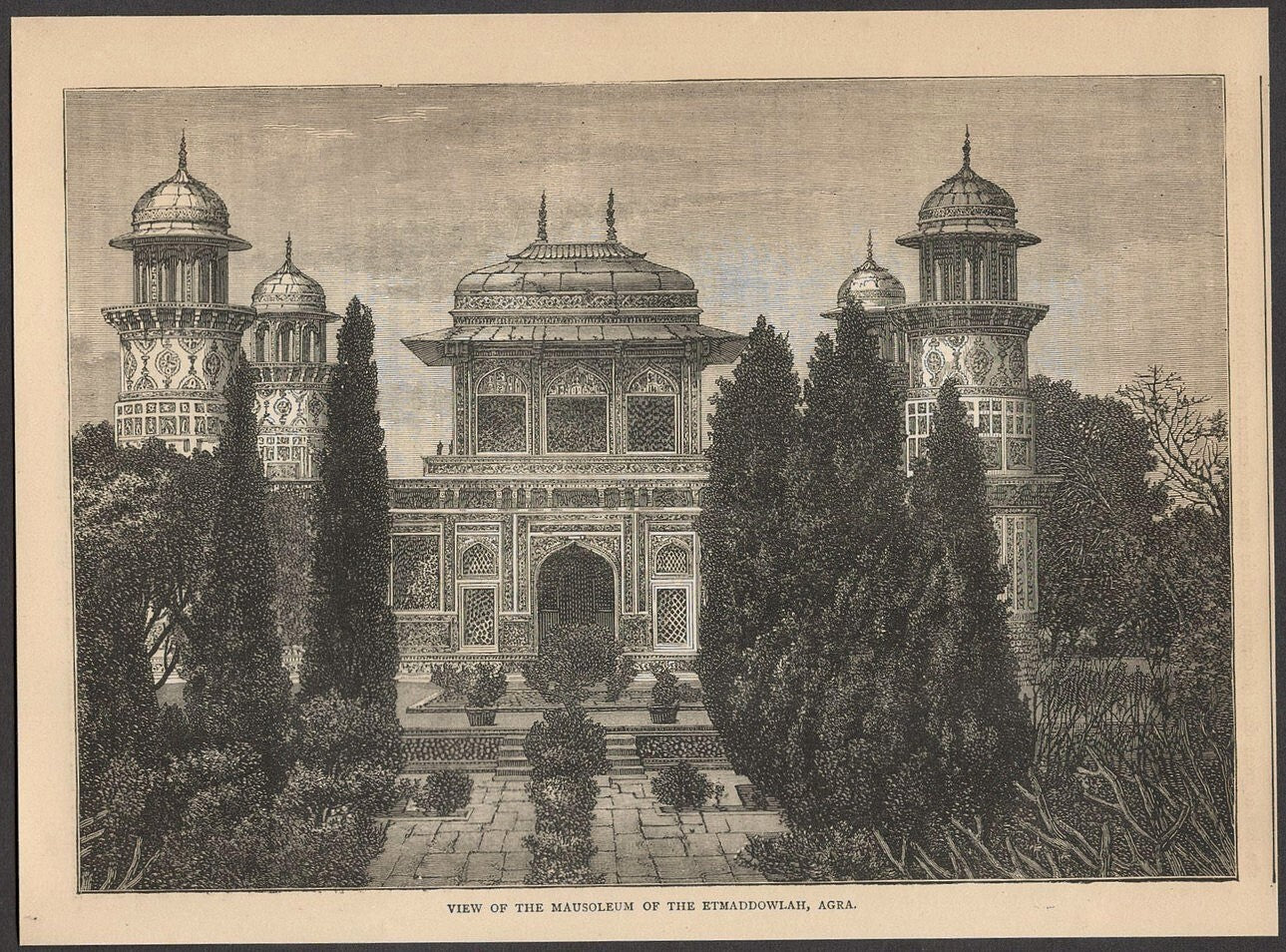 India THE MAUSOLEUM OF ETMADDOWLAH, AGRA engraved print - Rousslet 1876 9"x6.5"