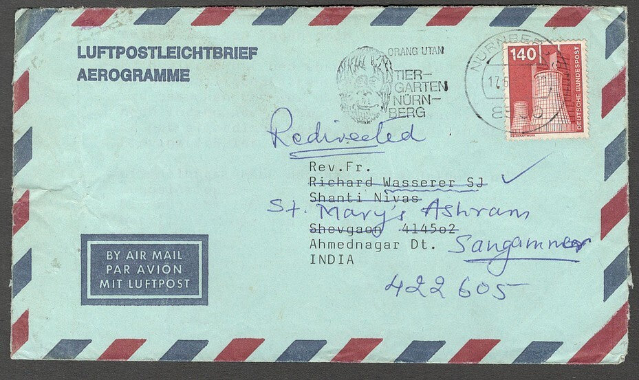 AOP Germany 1975 140pf single franking on cover to India. Mi. 856 EF