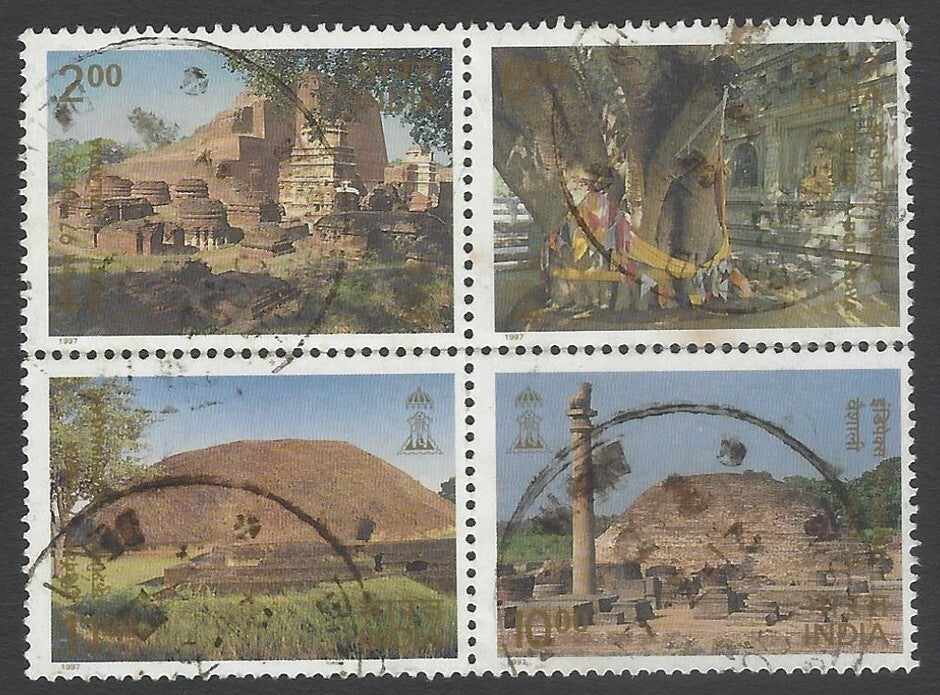 AOP India 1997 Buddhist Places block of 4 se-tenant used