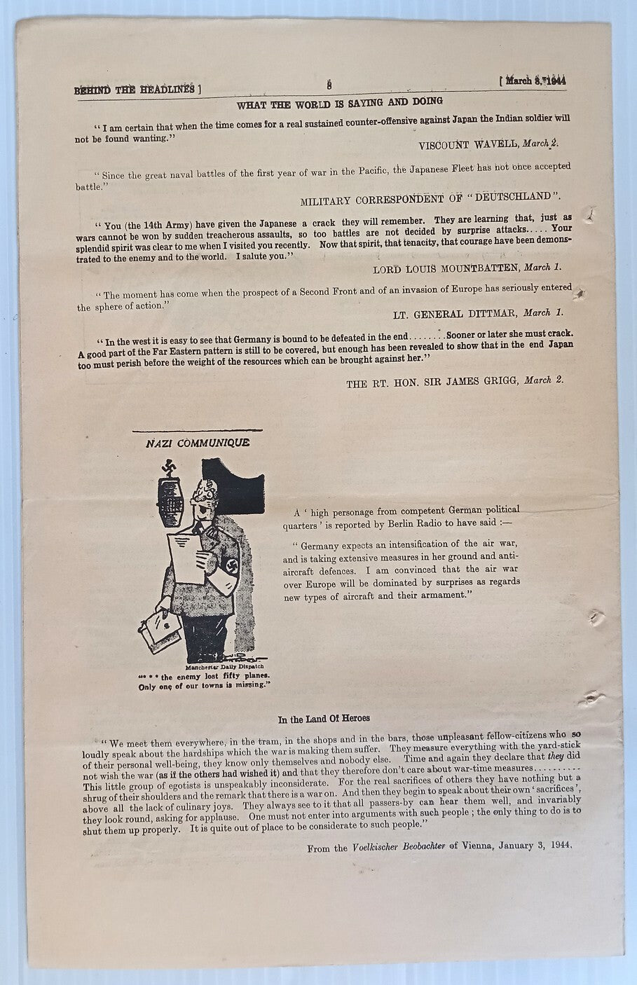 India 1944 WW2 Propaganda rag BEHIND THE HEADLINES JAPANESE NAVAL STRATEGY 8pgs