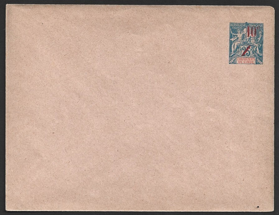 French India 1905 10c on 25c envelope mint. HG #B5