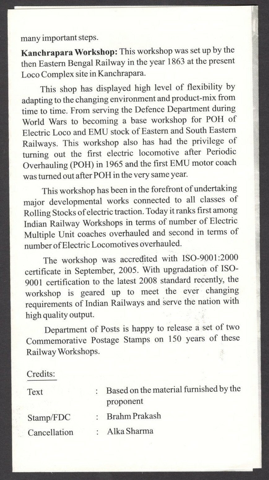 India 2013 Railway Workshops MS used brochure