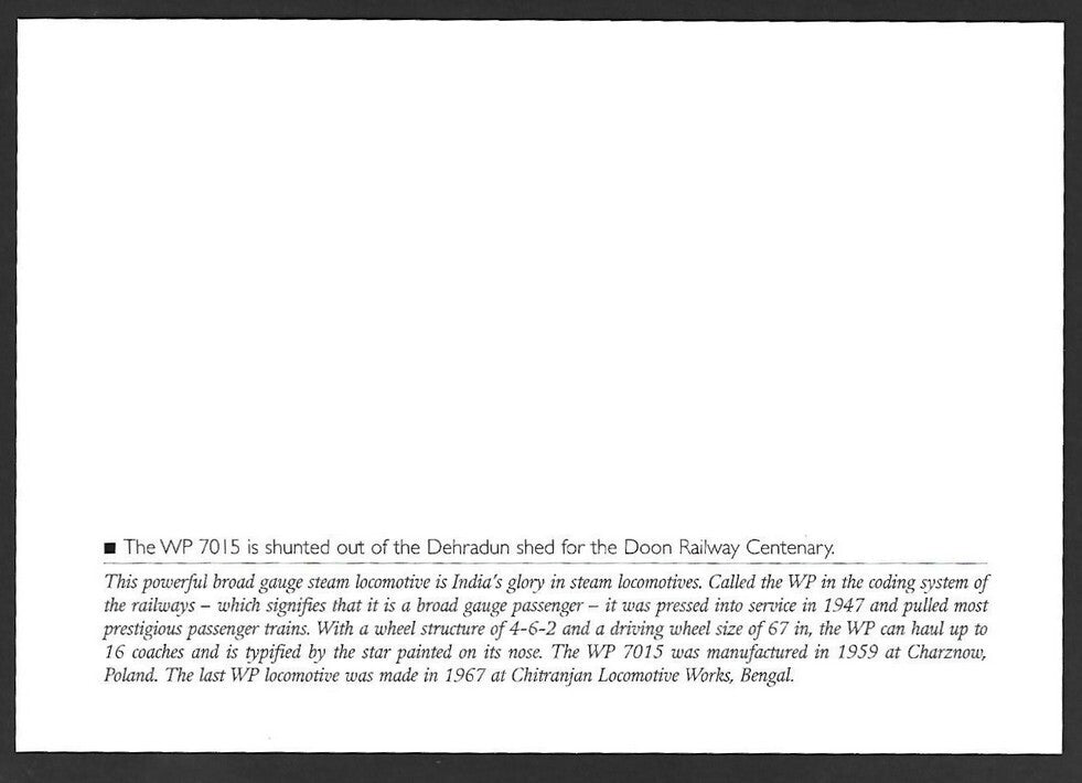 India 2013 50 Year of Railway Worshops maxi card The WP 7OI5