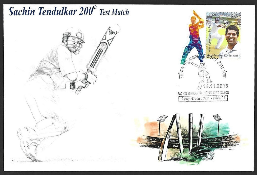 CRICKET India 2013 Sachin Tendulkar 200th Test private FDC with diecut label