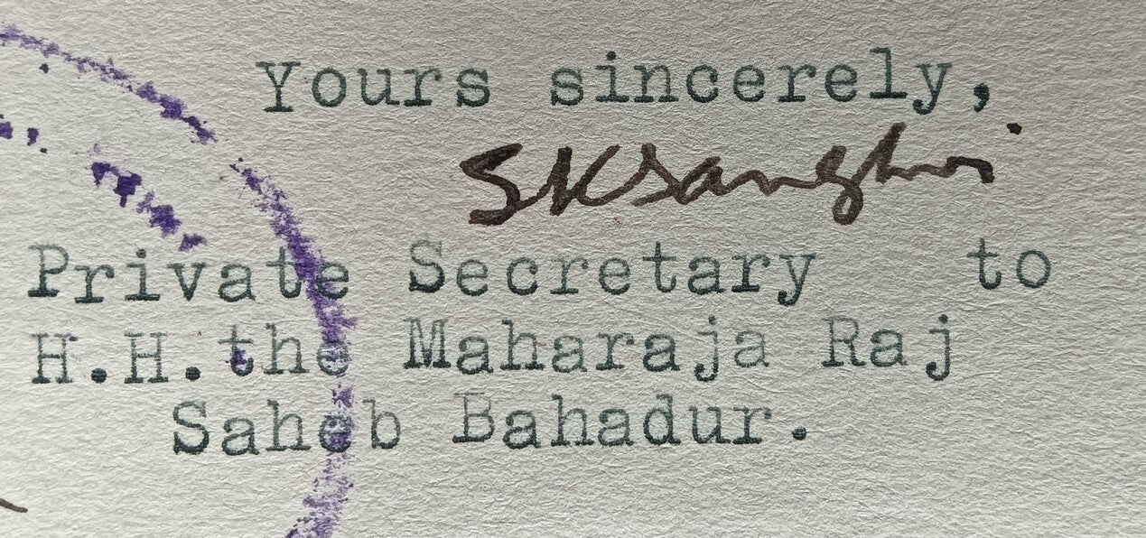 India 1945 crested letter RAJ OF DHRANGADHRA