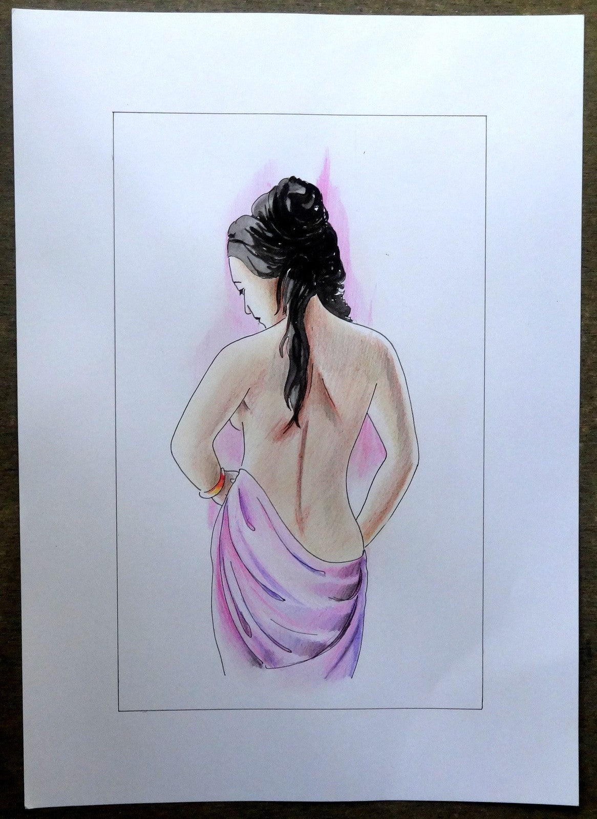 Indian Beauty watercolours, crayons & ink on card 11.5” x 17.5”