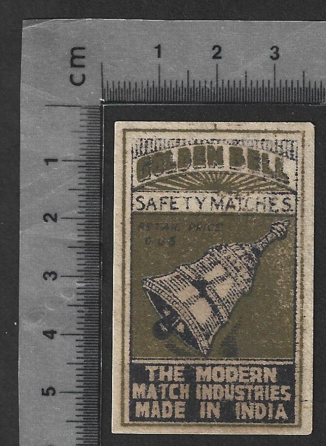 AOP India vintage matchbox label GOLDEN BELL