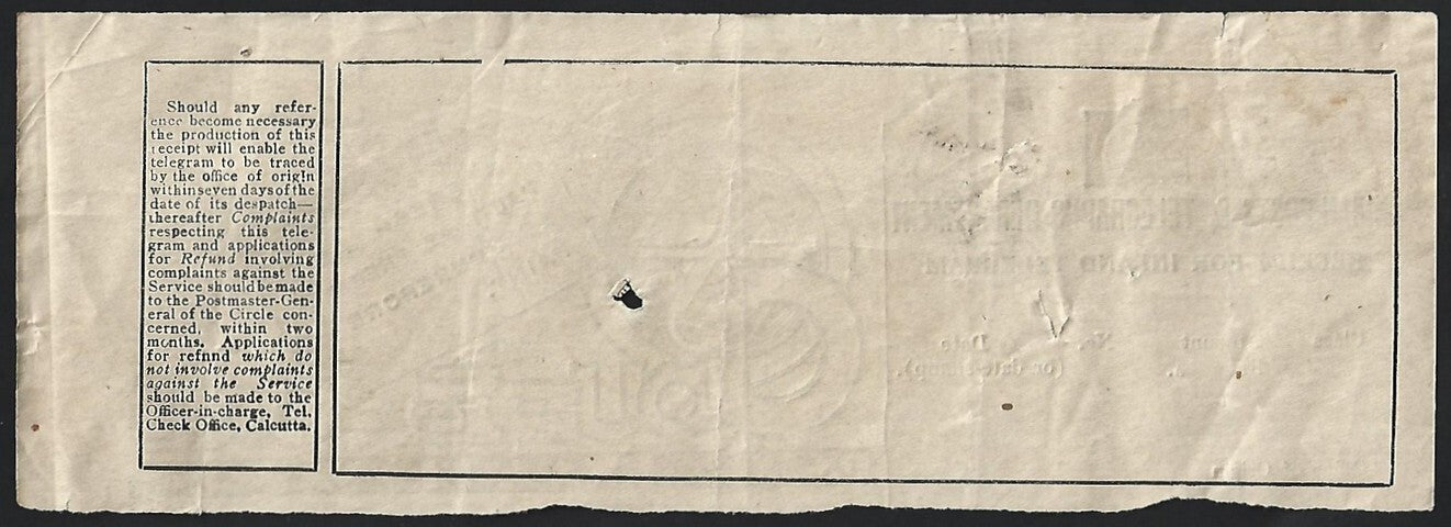 India 1934 pictorial advertisement COUREPORE telegraph receipt