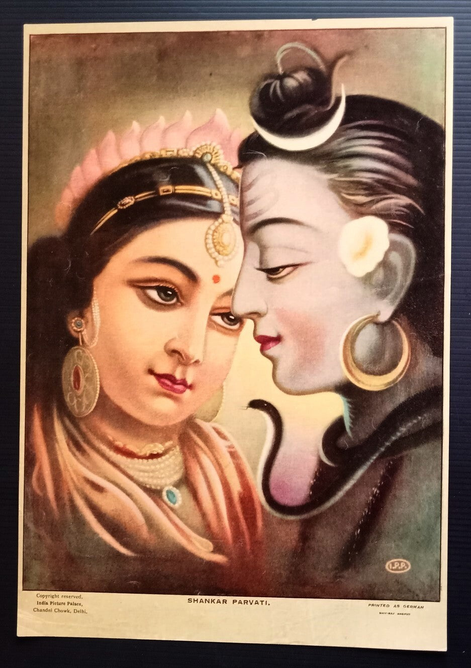 India vintage poster SHANKAR PARVATI 9.5"x14" inches by Shiv Raj Nagpur