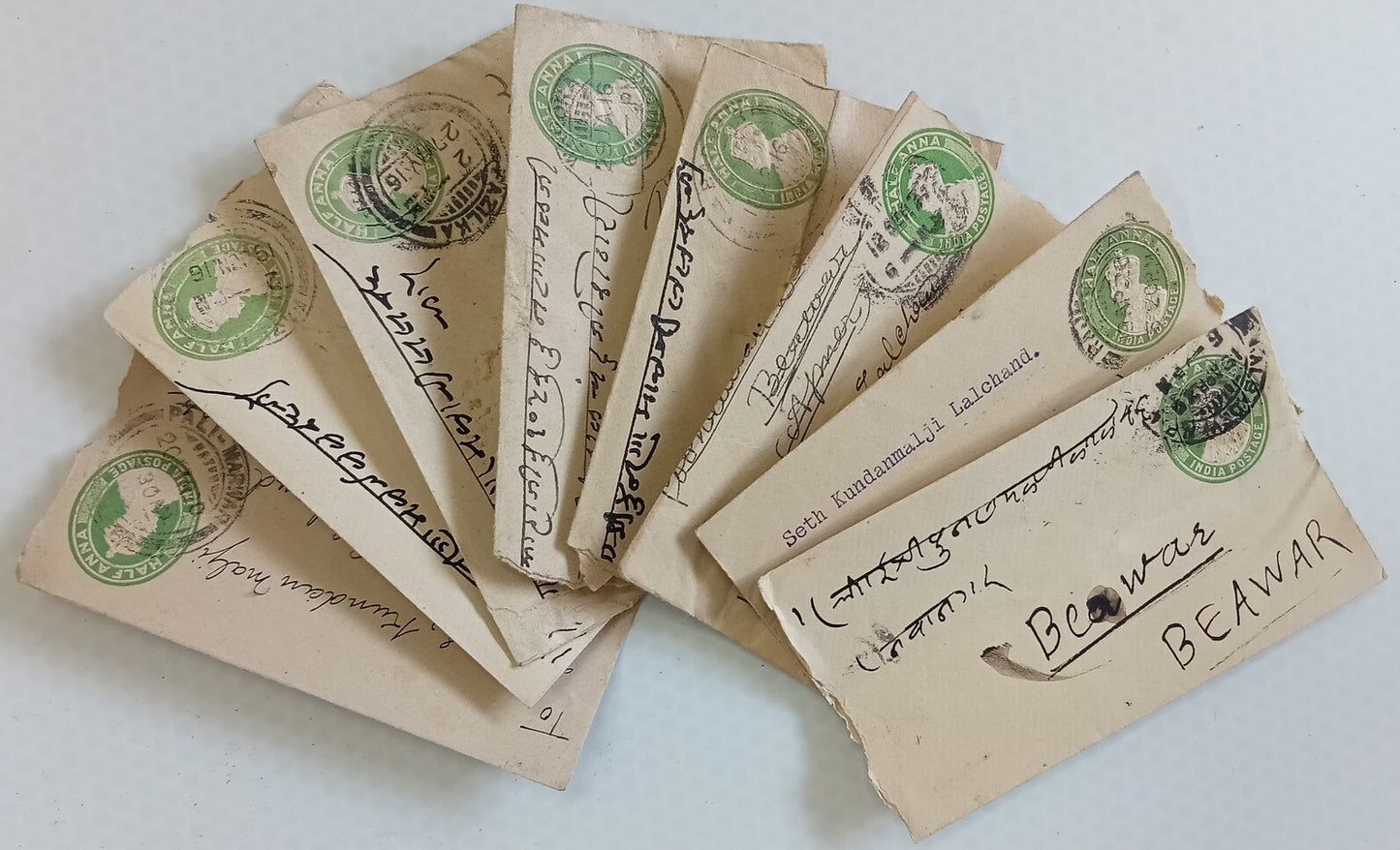 AOP India KGV 1/2a green envelopes x 100 selected for condition WHOLESALE