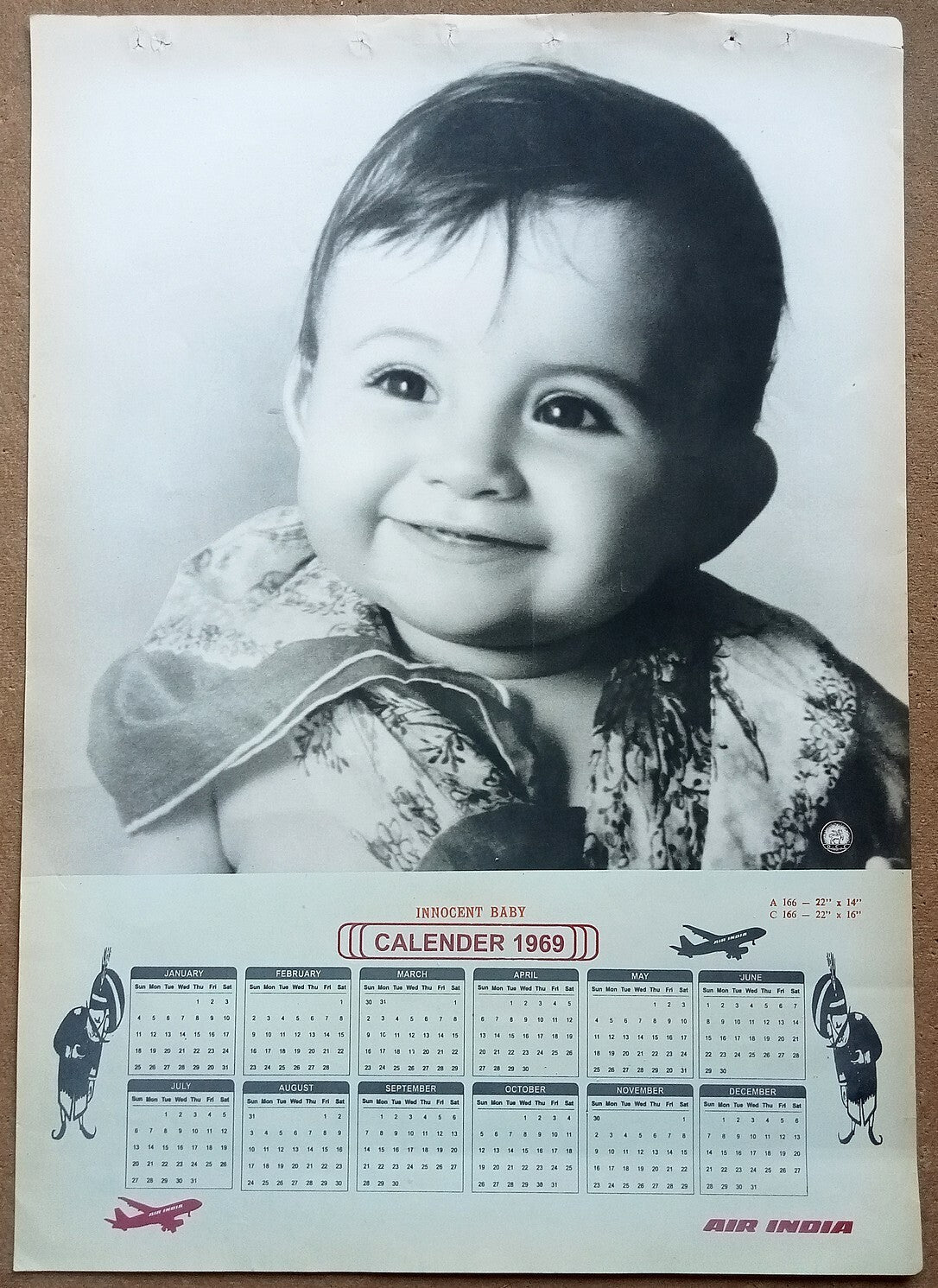AIR INDIA 1969 poster calender 166 - INNOCENT BABY - R