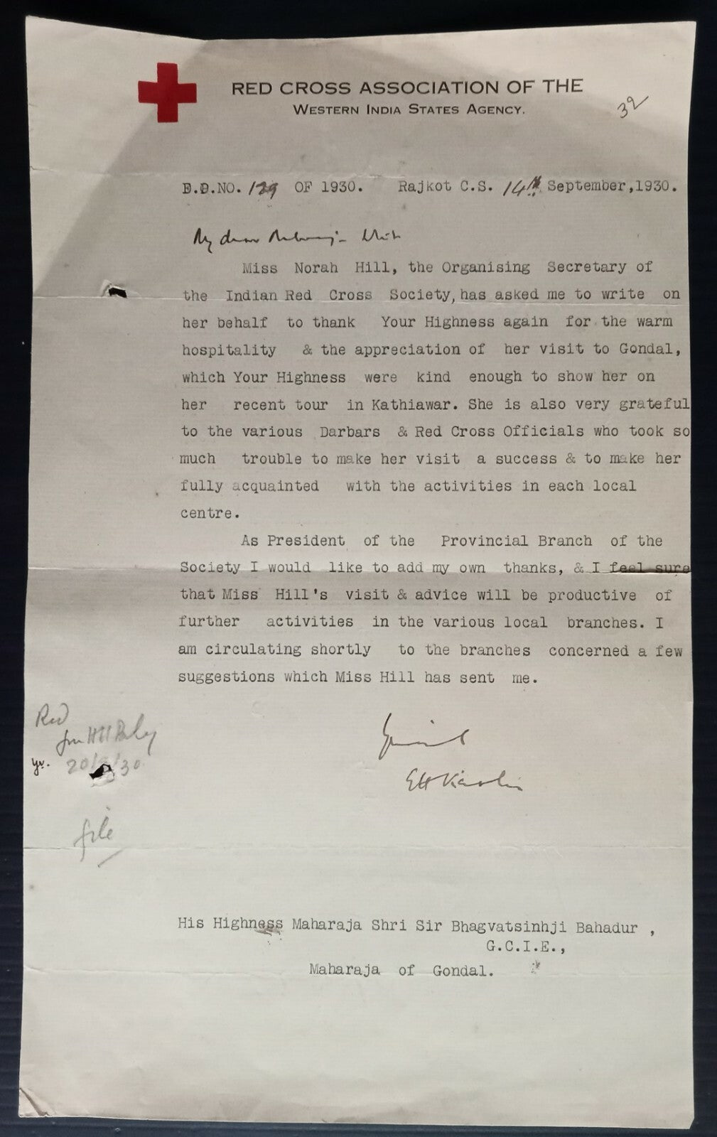 AOP India 1930 Red Cross Association of Western India States Agency letterhead