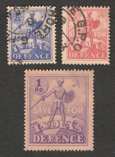India WW2 SAVE FOR INDIA'S DEFENCE stamps set of 3