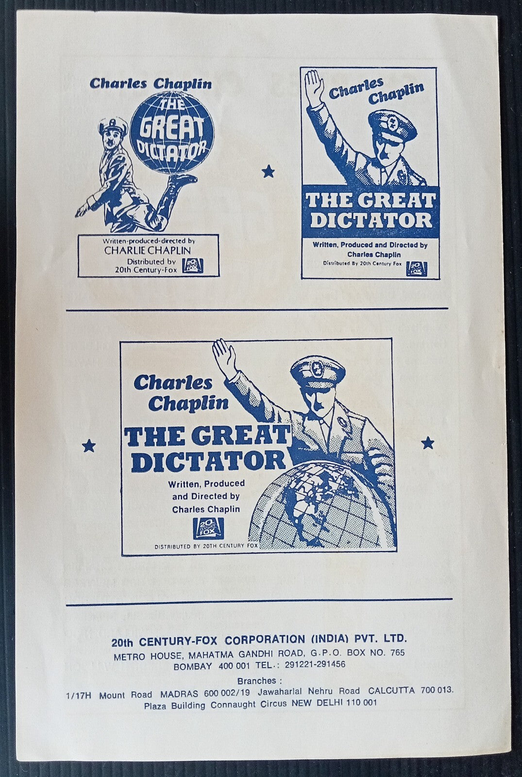 Charlie Chaplin THE GREAT DICTATOR India herald