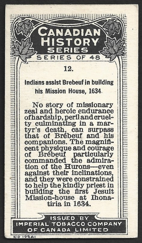 CANADIAN HISTORY 1926 cigarette card Imperial Tobacco INDIANS ASSIST BREBEUF1634