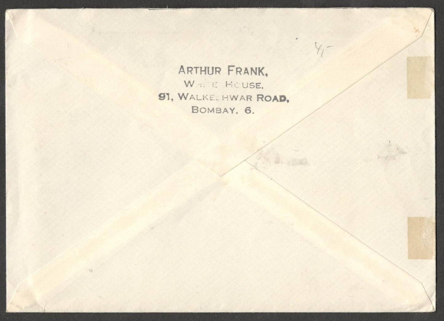(AOP) India 1958 Airmail cover to Germany canc. "LATE FEE PAID / BOMBAY R.M.S."