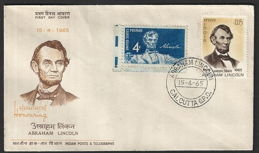 India 1965 combination FDC with India & USA Abraham Lincoln issues
