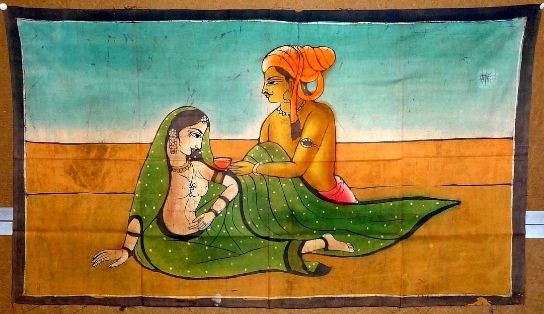 India print on cloth 20.5" x 36" Rustic Nude